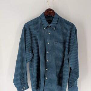Van Heusen Pinstripe Wrinkle Free Stain Shield Button Down Blue Size L 16-16.5